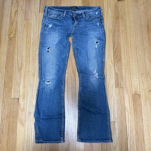 Silver Distressed Aiko Flap Bootcut Jeans Size 34x33 SKU639